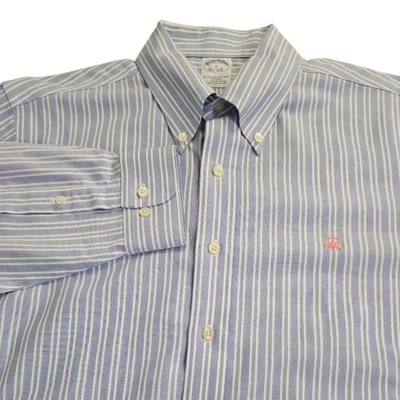 Brooks Brothers Other - Brooks Brothers Light Blue & White Striped Long Sleeve Button Down Pink Logo Lrg